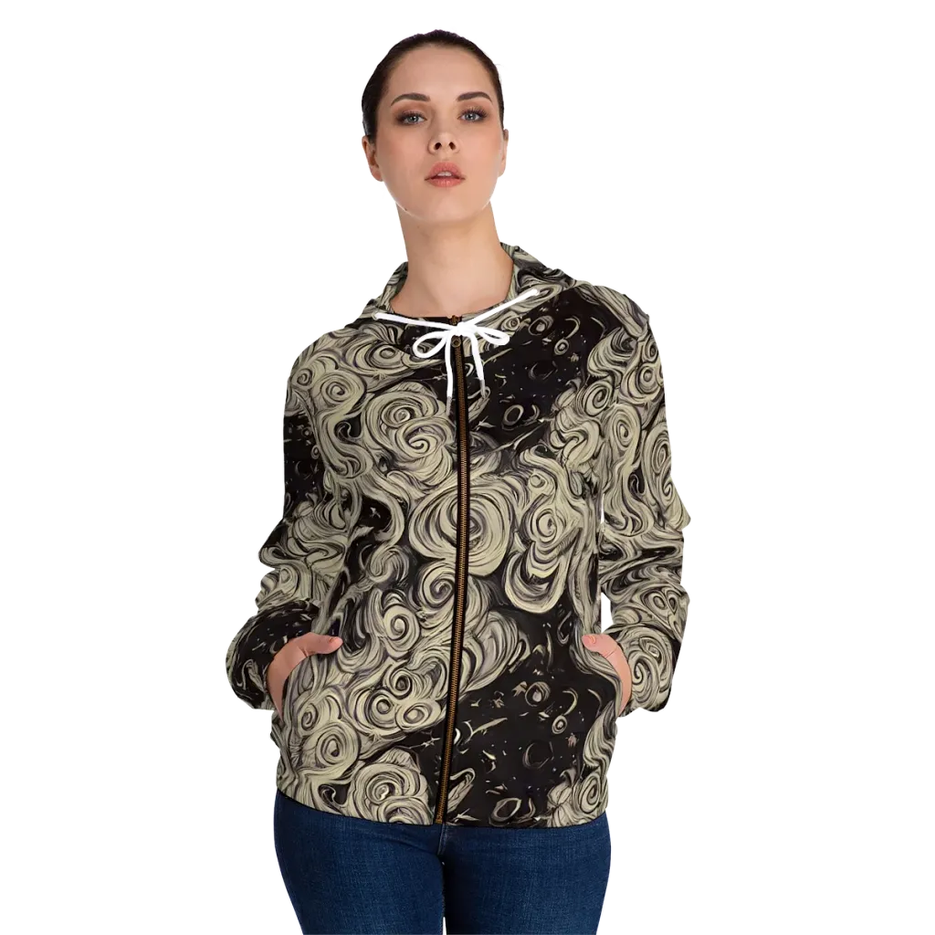 Ivory Whirlpool on Women's Full-Zip Hoodie — Front On Person