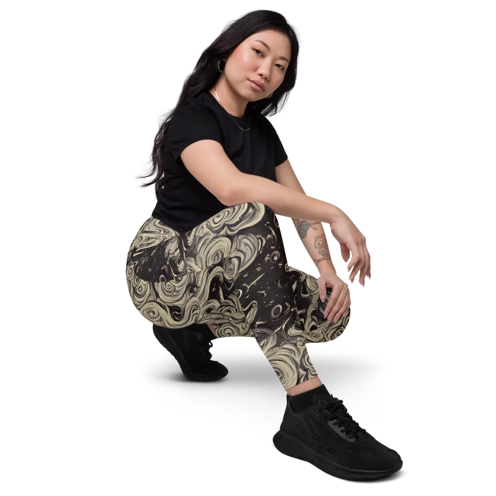 Ivory Whirlpool on Leggings with Pockets — Right Front