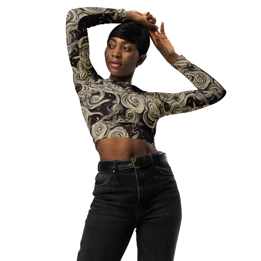 Ivory Whirlpool on Long Sleeve Crop Top — Front