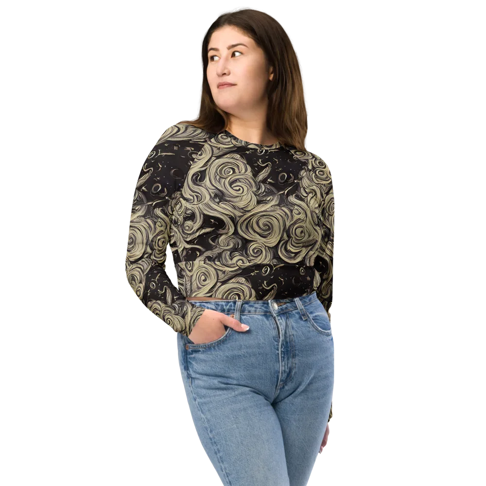 Ivory Whirlpool on Long Sleeve Crop Top — Front