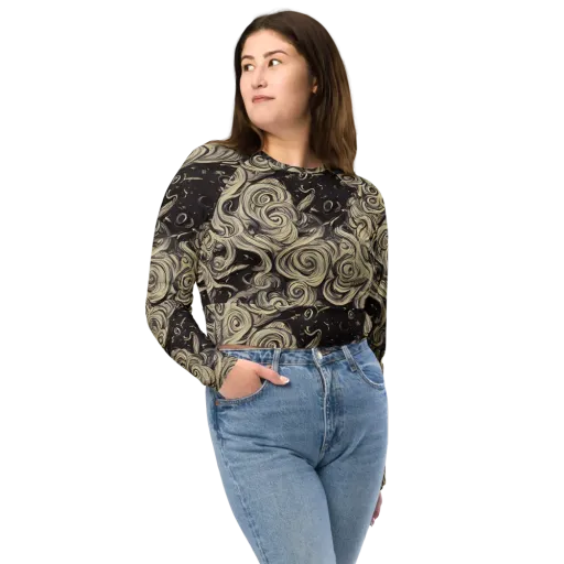 Ivory Whirlpool on a Long Sleeve Crop Top