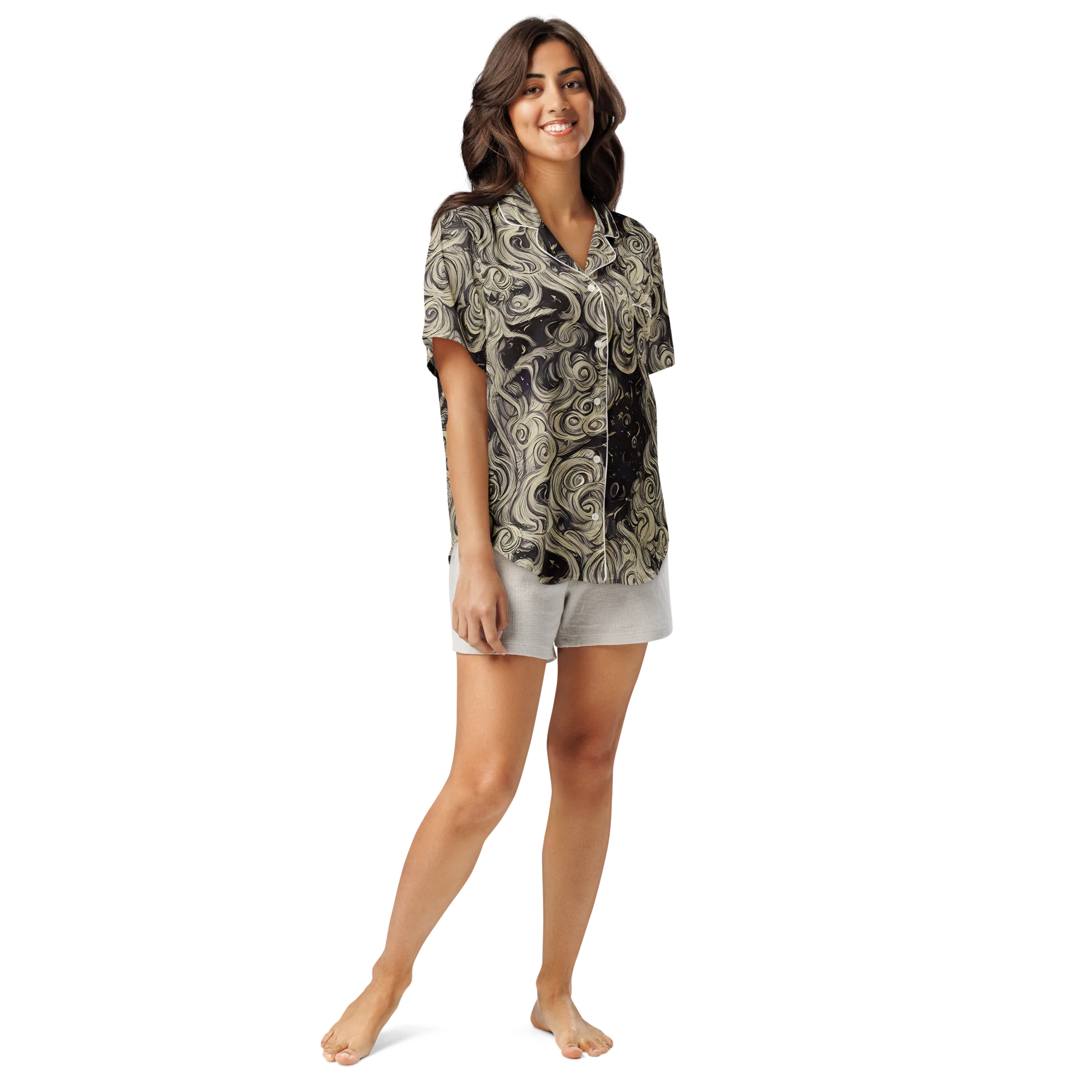 Ivory Whirlpool on Women's Short Sleeve Pajama Top — Front