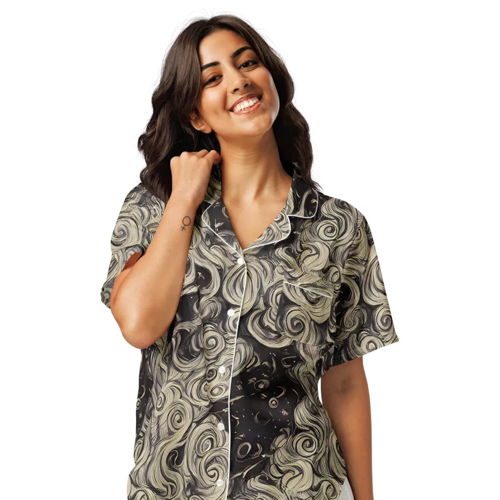 Ivory Whirlpool on Women's Short Sleeve Pajama Top — Front