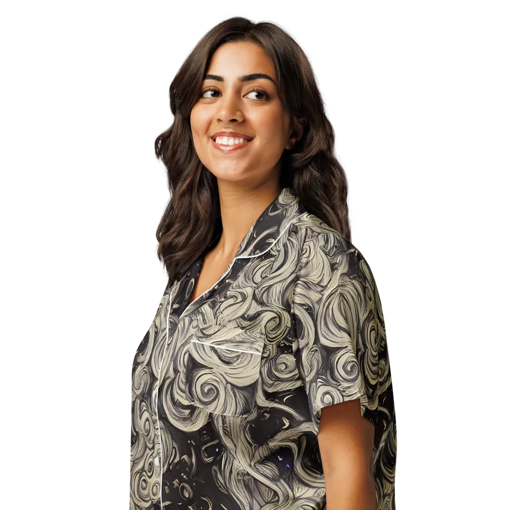 Ivory Whirlpool on Women's Short Sleeve Pajama Top — Left Front