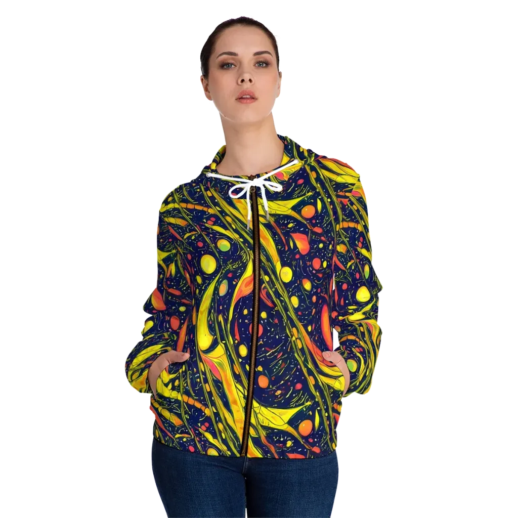 Citrus Vortex on Women's Full-Zip Hoodie — Front On Person