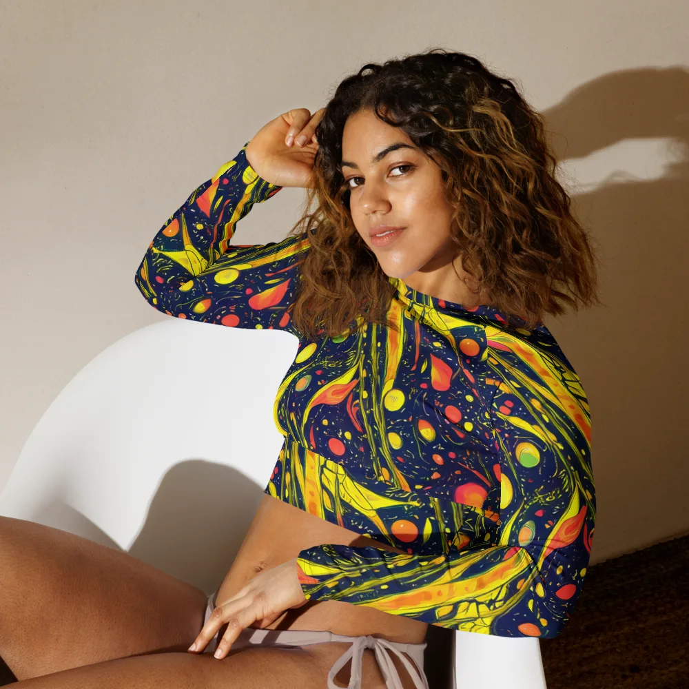 Citrus Vortex on Long Sleeve Crop Top — Left Front