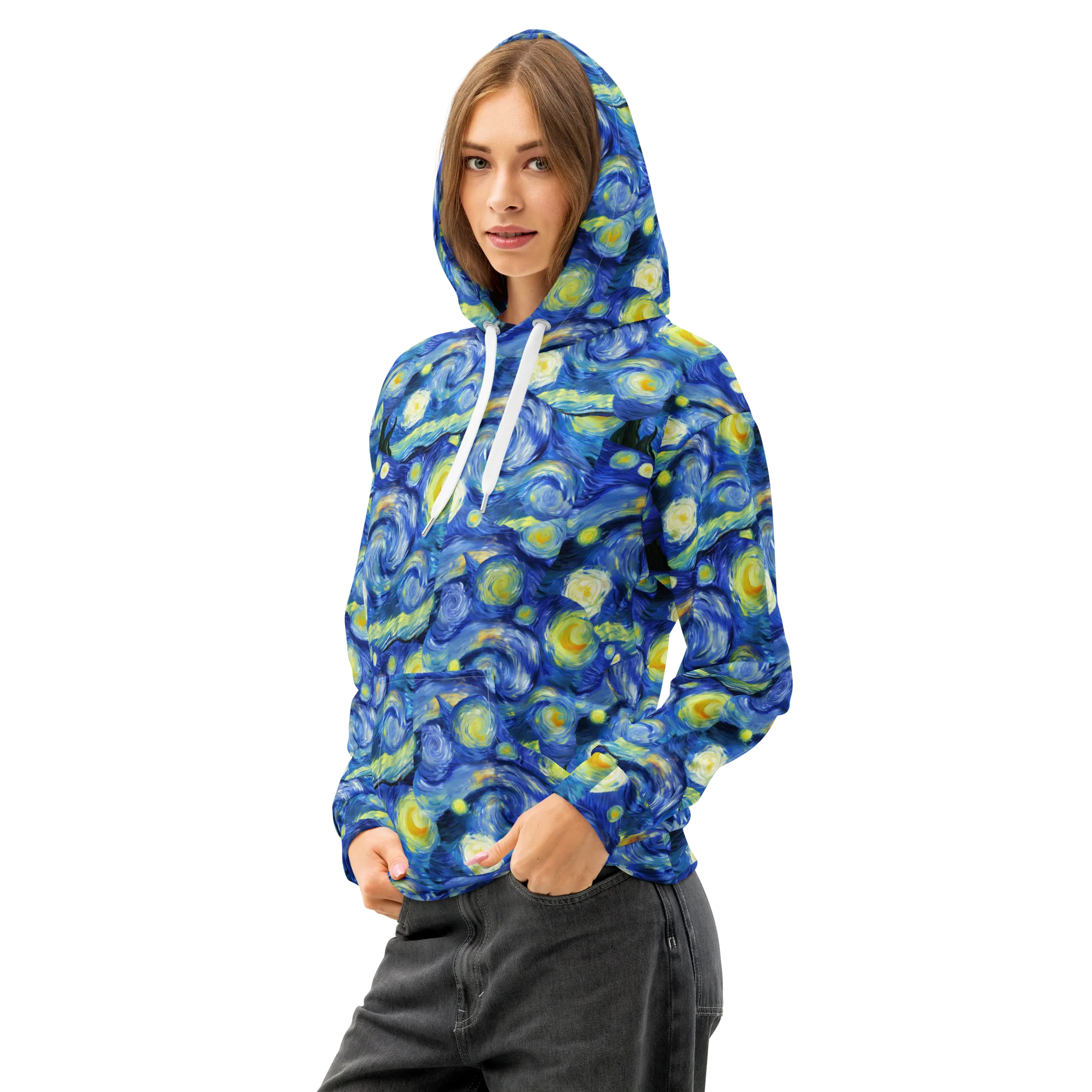 Cosmic Vortex on Cotton Hoodie — Left Front