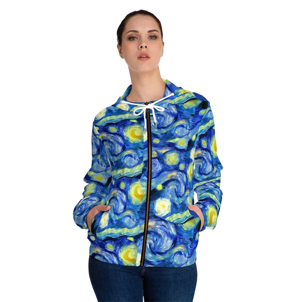 Cosmic Vortex on Women's Full-Zip Hoodie — Front On Person