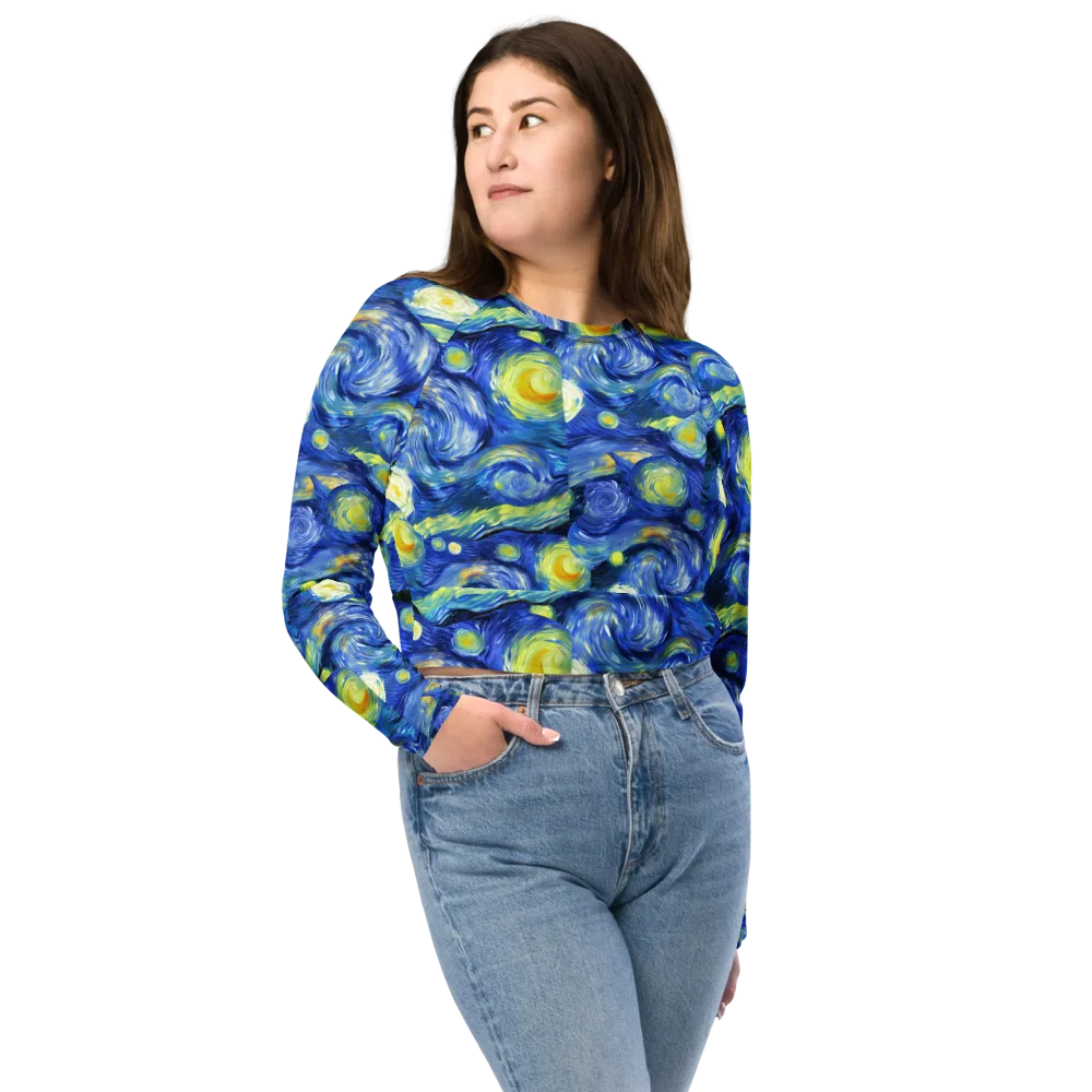 Cosmic Vortex on Long Sleeve Crop Top — Front