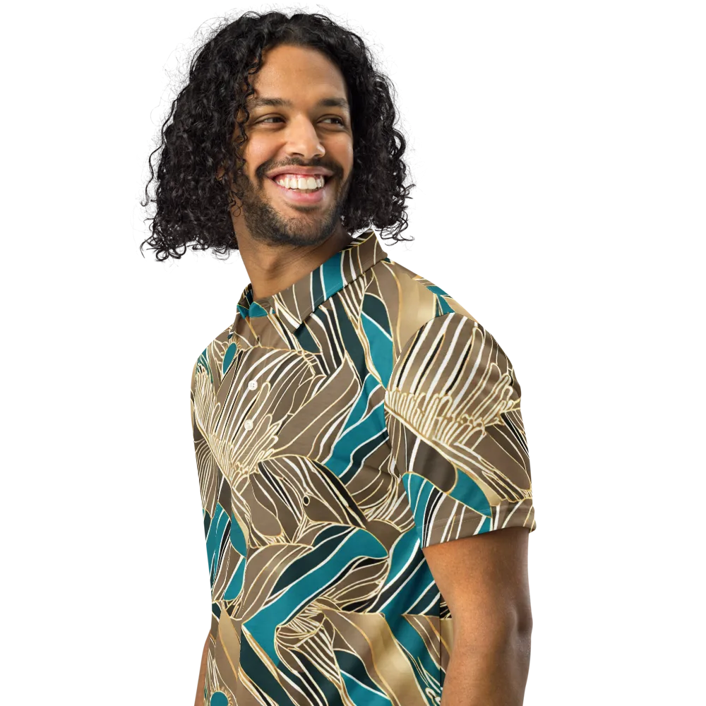 Gilded Frond on Men's Slim Fit Polo Shirt — Left Front