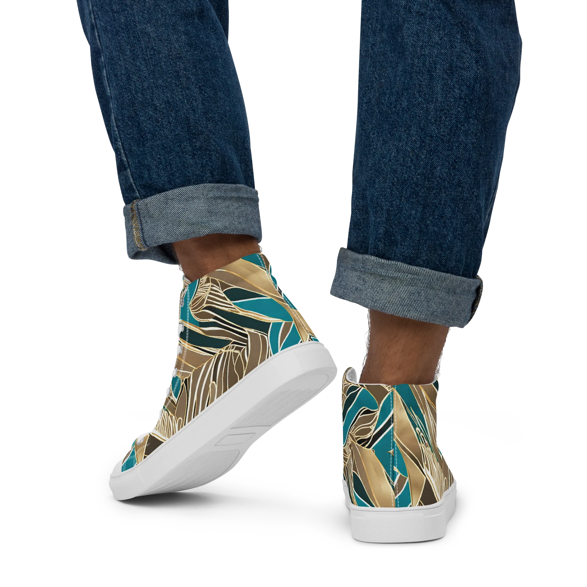 Gilded Frond on Men's High Top Canvas Shoes — Back