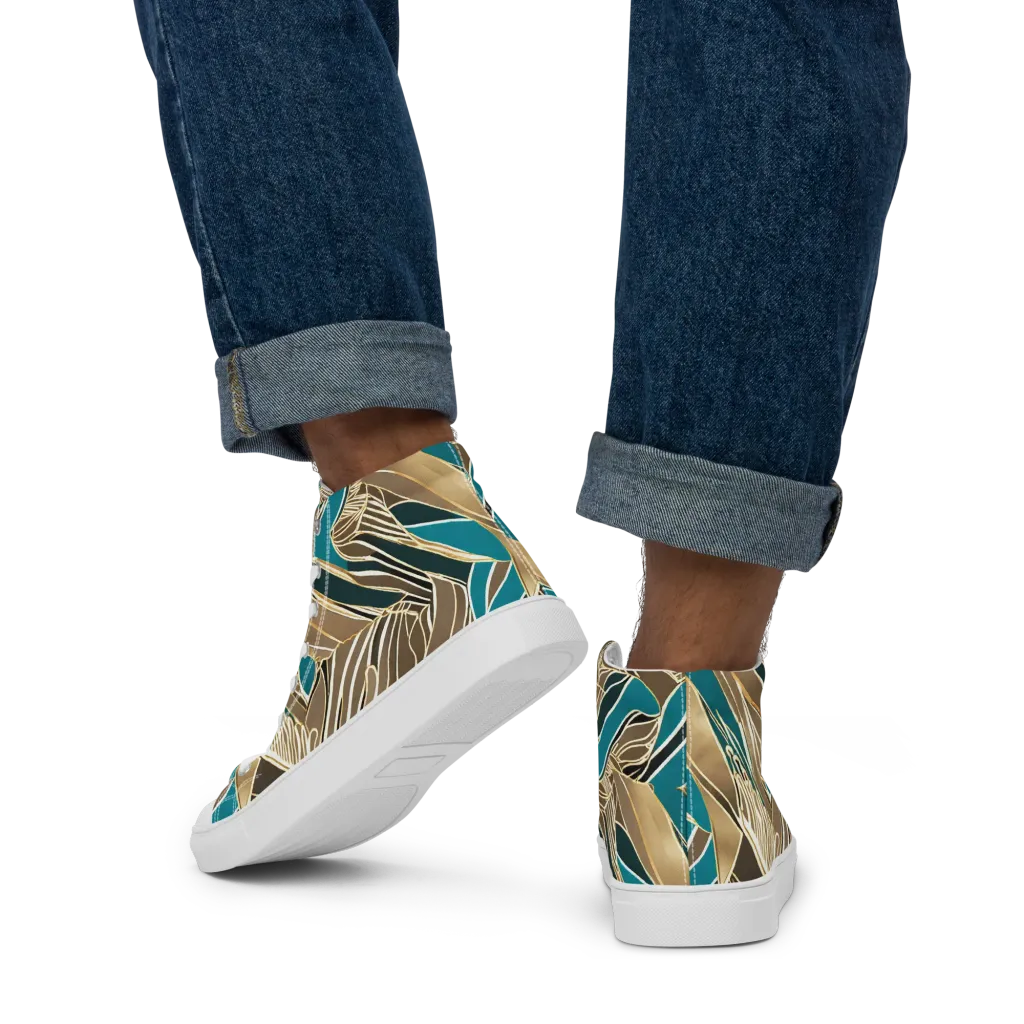 Gilded Frond on Men's High Top Canvas Shoes — Back