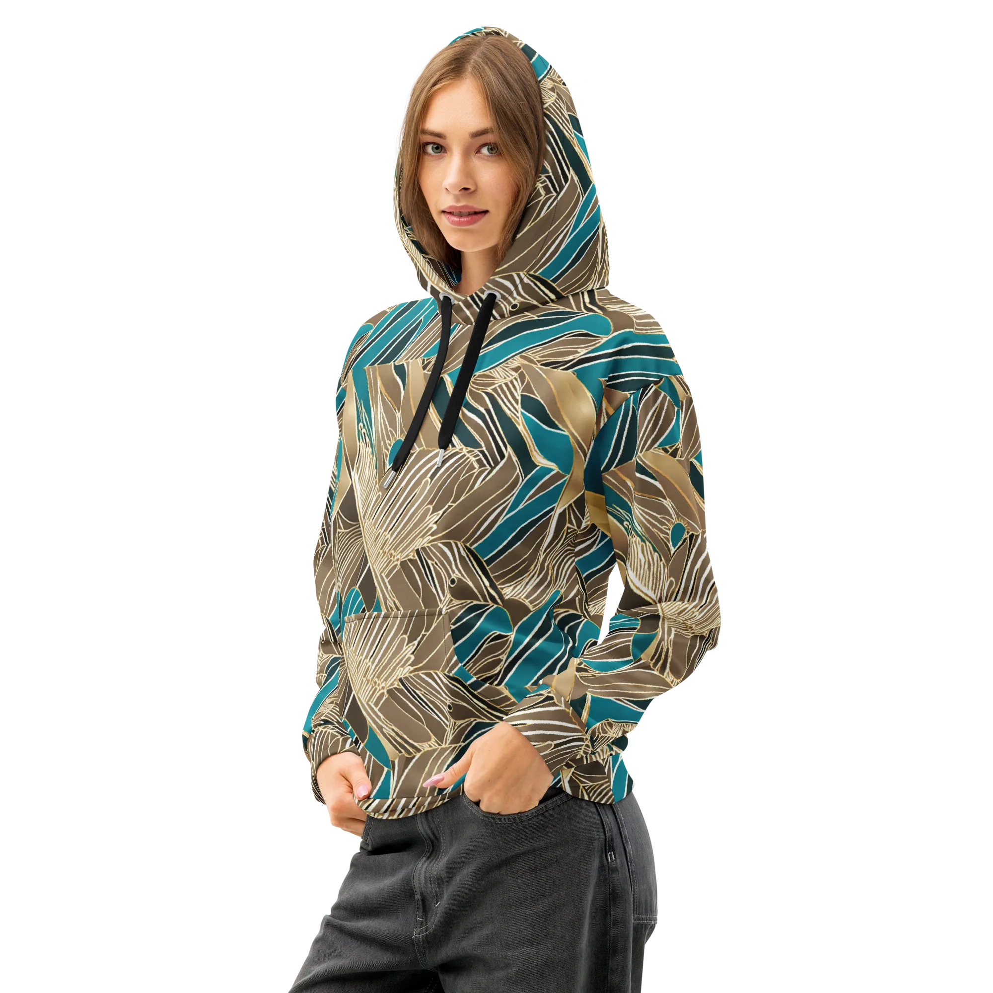 Gilded Frond on Cotton Hoodie — Left Front