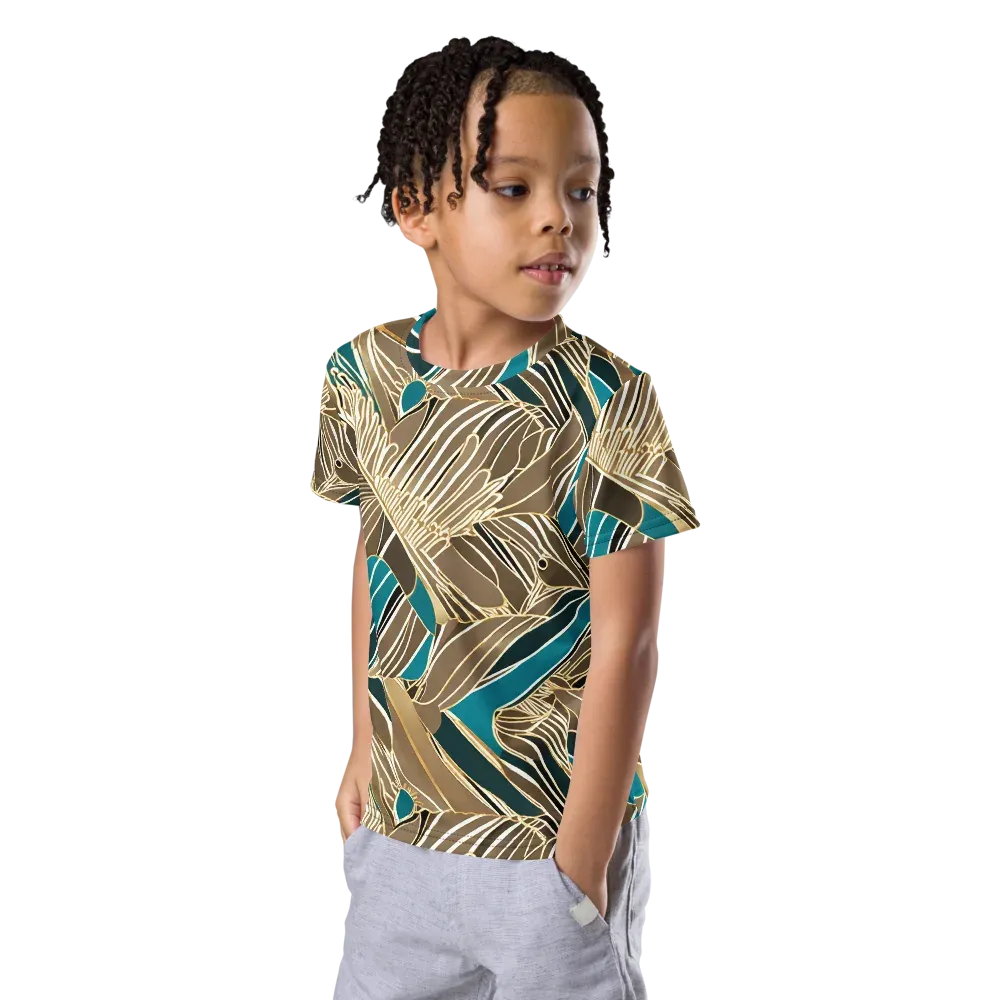 Gilded Frond on Kids Crew Neck T-Shirt — Left Front