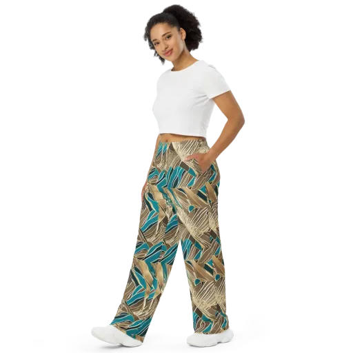 Gilded Frond on a Wide-Leg Pants