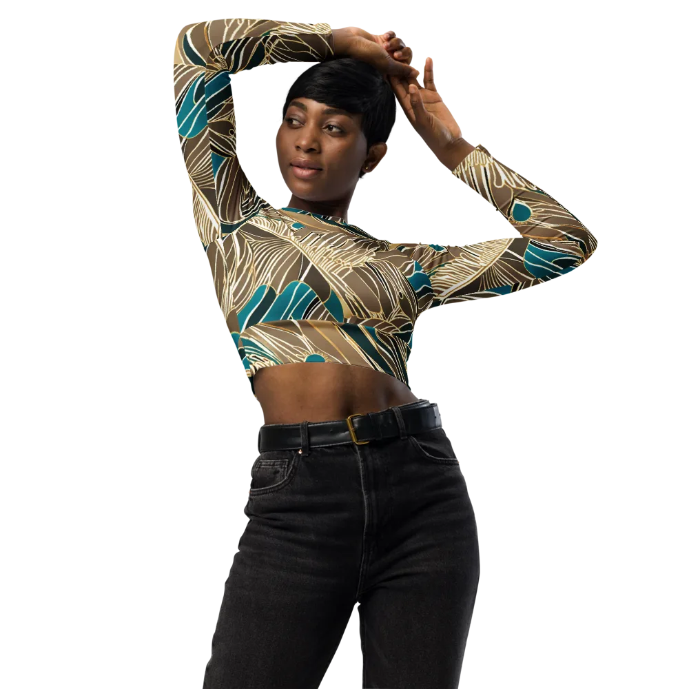 Gilded Frond on Long Sleeve Crop Top — Front