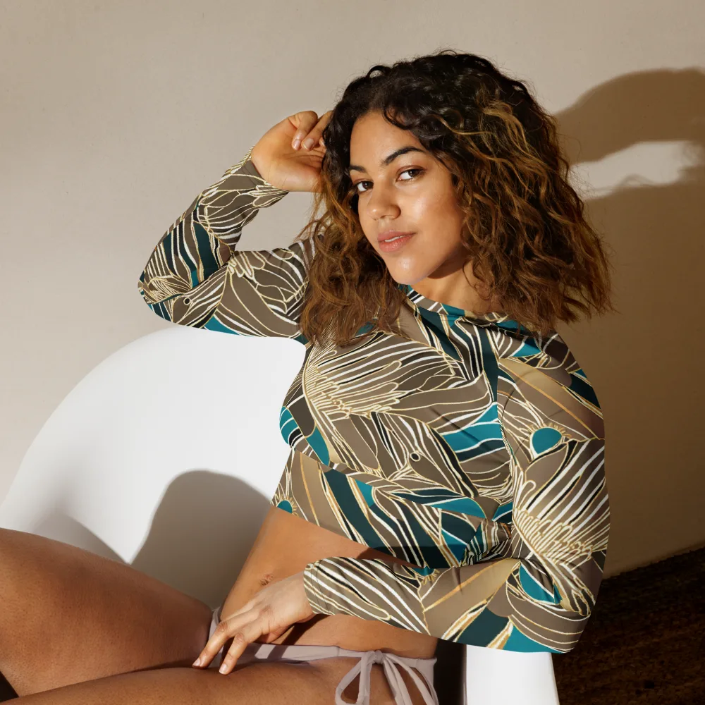 Gilded Frond on Long Sleeve Crop Top — Left Front