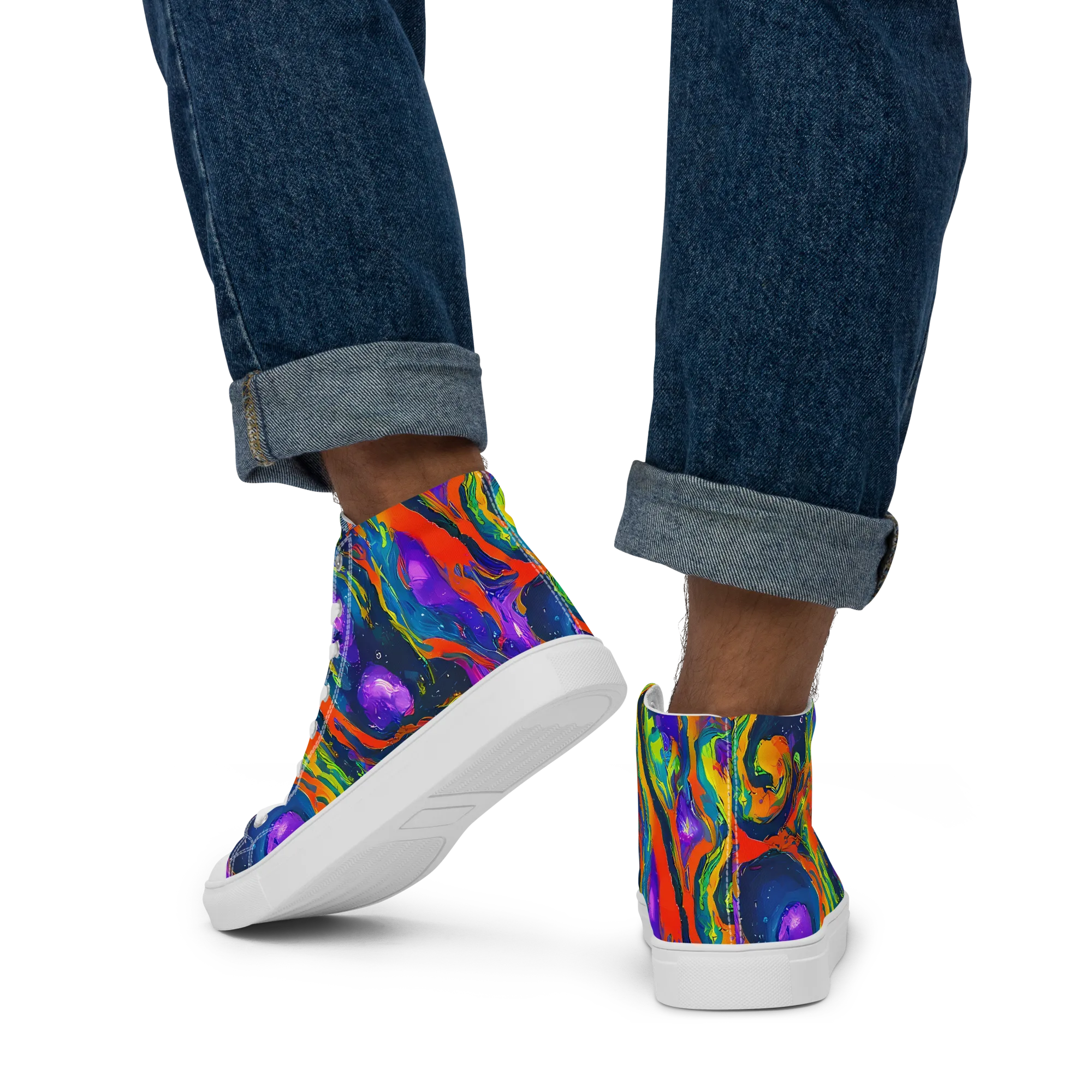 Infinite Color on Men's High Top Canvas Shoes — Back