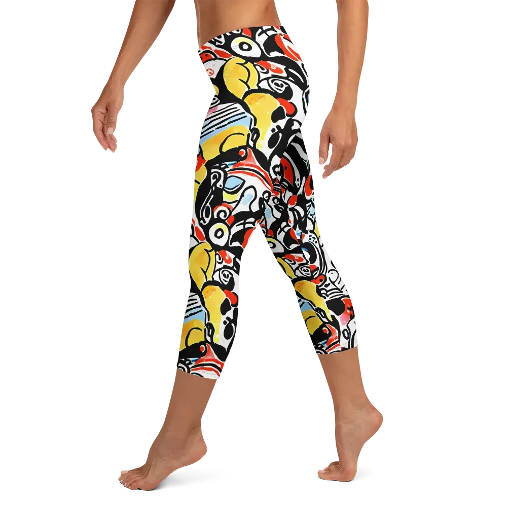 Electric Doodle on Capri Leggings — Left