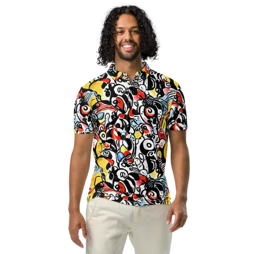 Electric Doodle on a Men's Slim Fit Polo Shirt