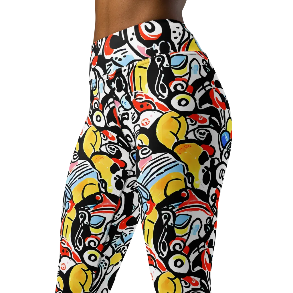 Electric Doodle on Yoga Leggings — Left Front
