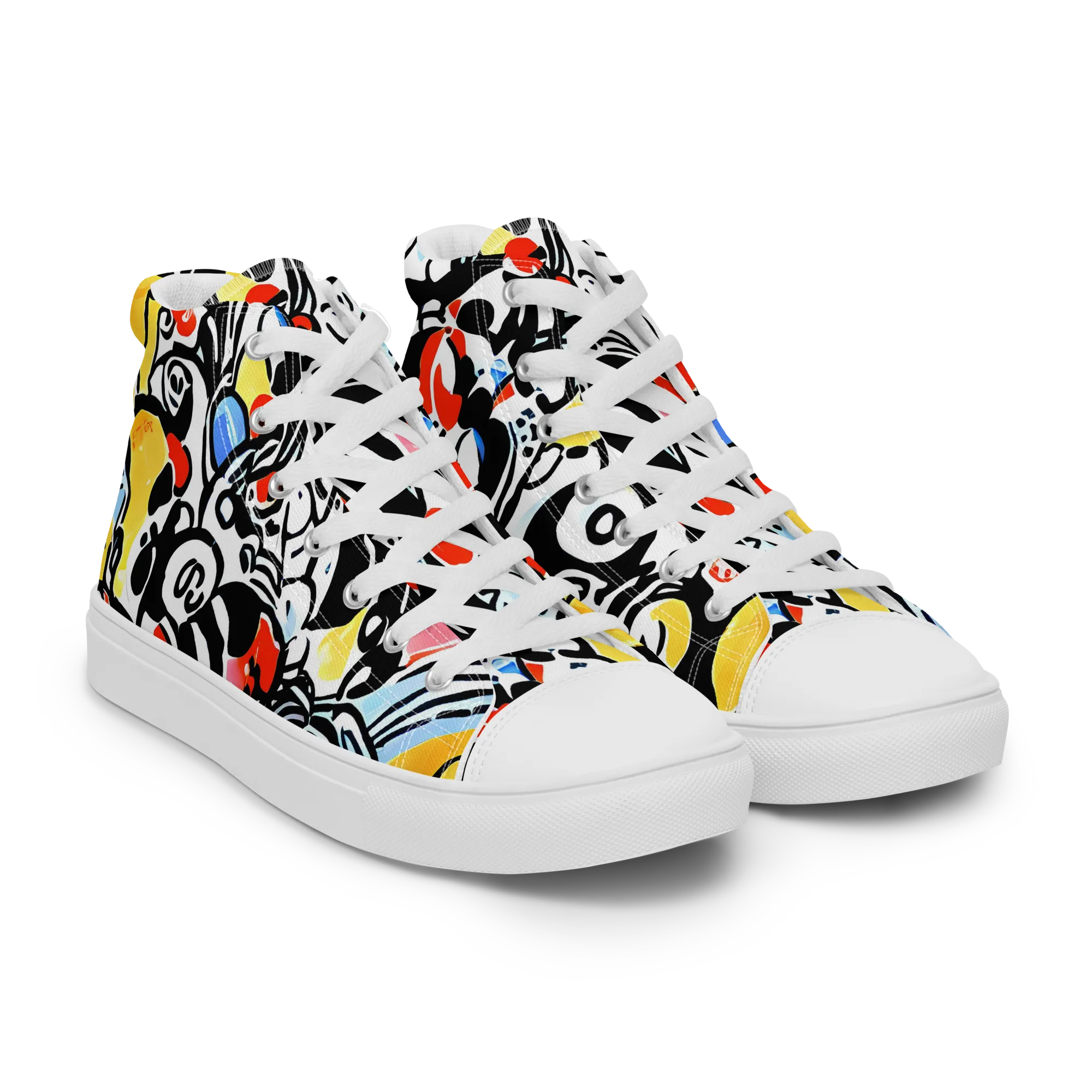 Electric Doodle on Men's High Top Canvas Shoes — Right Front
