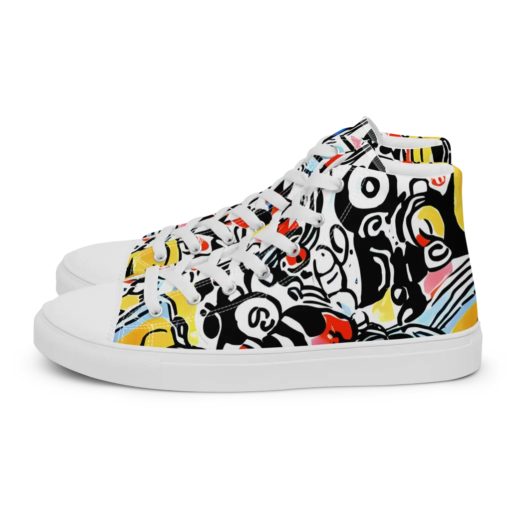 Electric Doodle on Men's High Top Canvas Shoes — Left