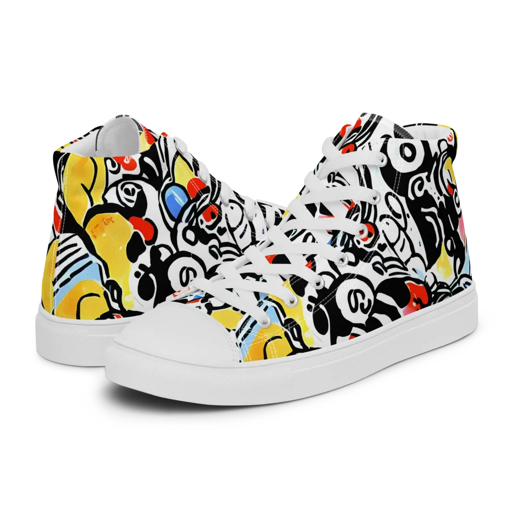 Electric Doodle on Men's High Top Canvas Shoes — Left