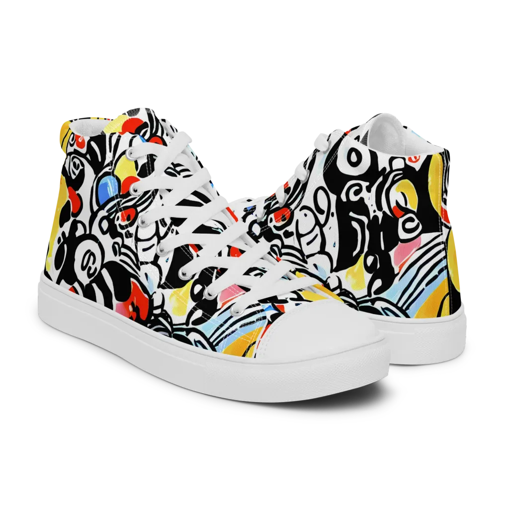 Electric Doodle on Men's High Top Canvas Shoes — Right