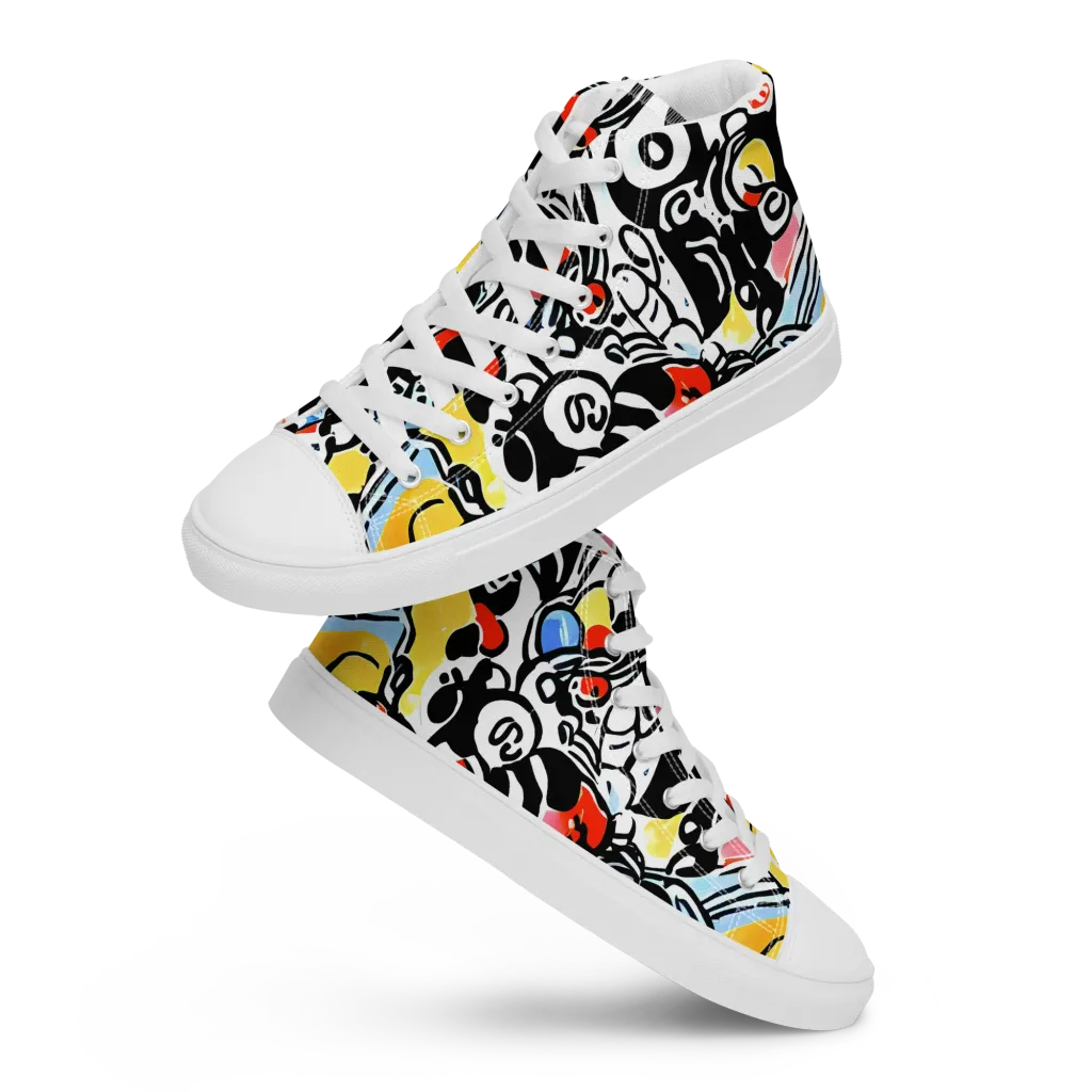 Electric Doodle on Men's High Top Canvas Shoes — Front
