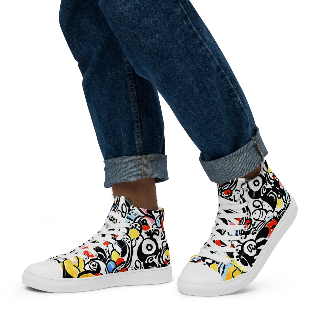 Electric Doodle on Men's High Top Canvas Shoes — Left