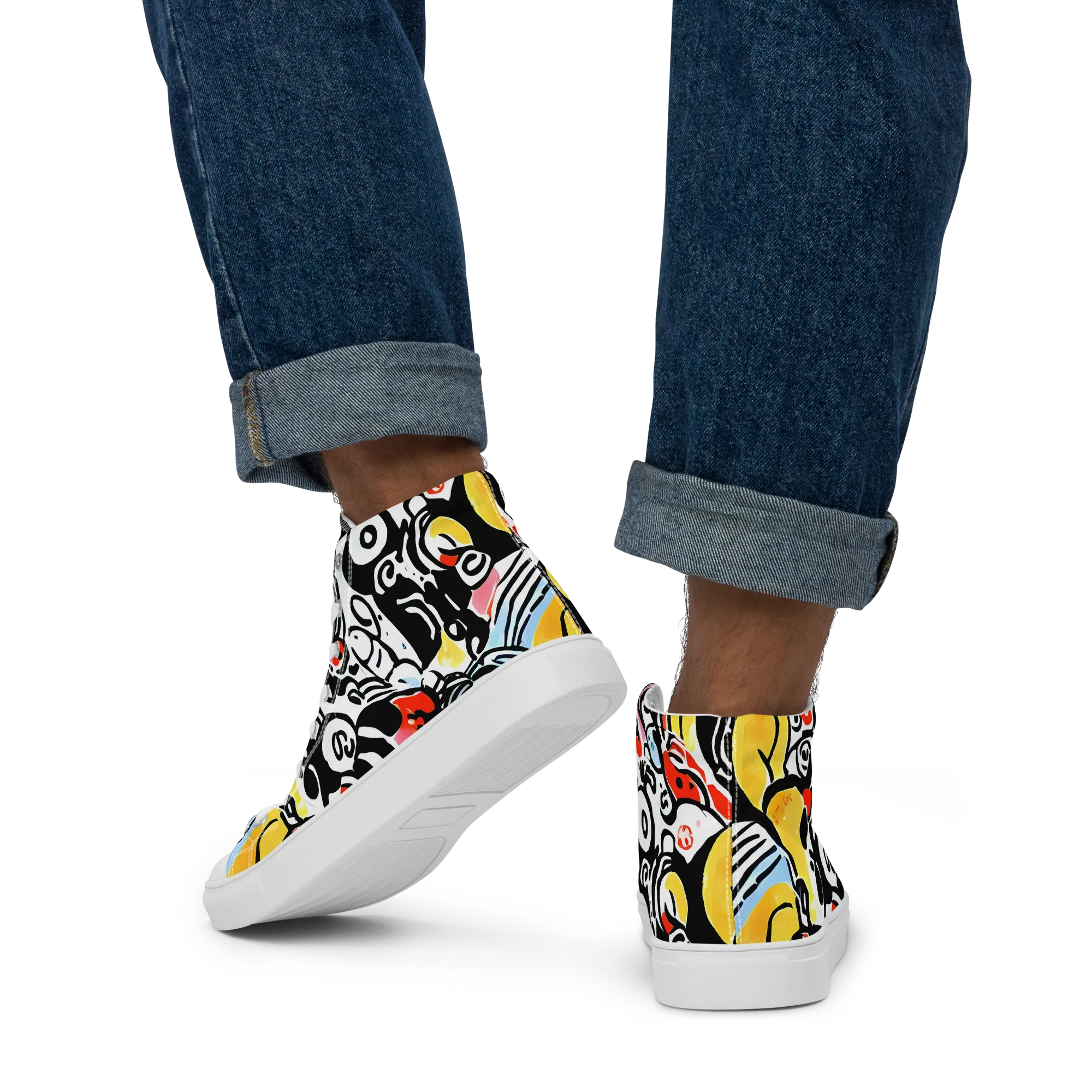 Electric Doodle on Men's High Top Canvas Shoes — Back