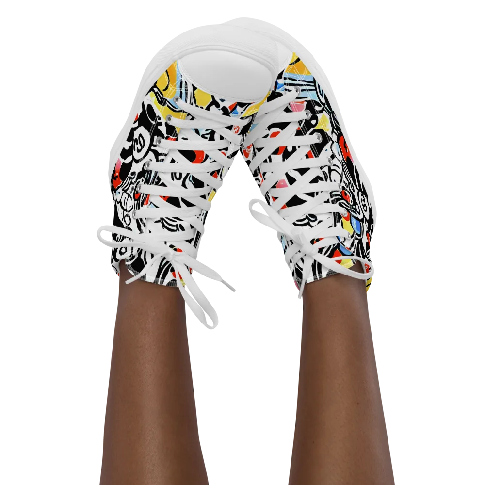 Electric Doodle on Women's High Top Canvas Shoes — Front
