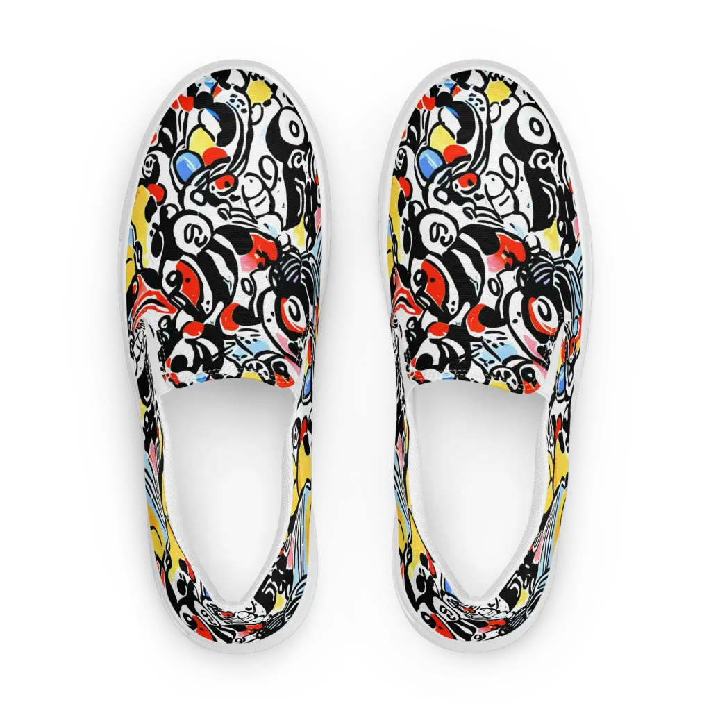 Electric Doodle on Men's Slip-On Canvas Shoes — Front