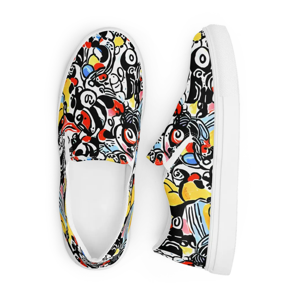 Electric Doodle on Men's Slip-On Canvas Shoes — Front