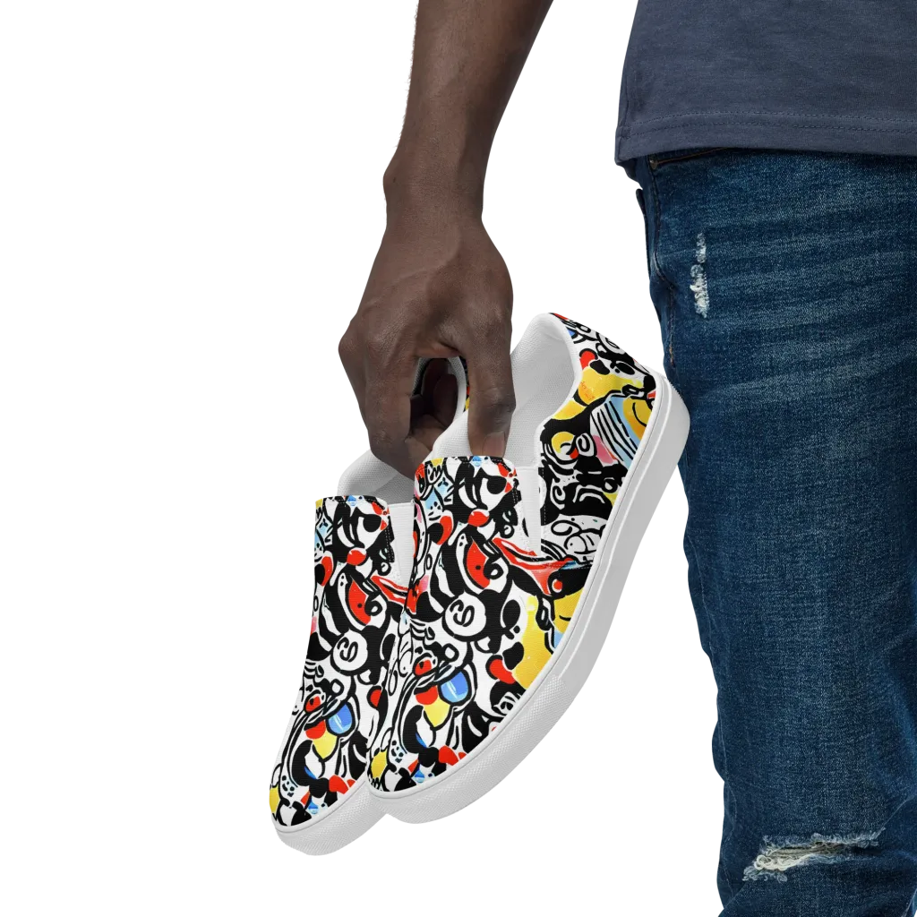 Electric Doodle on Men's Slip-On Canvas Shoes — Left Front