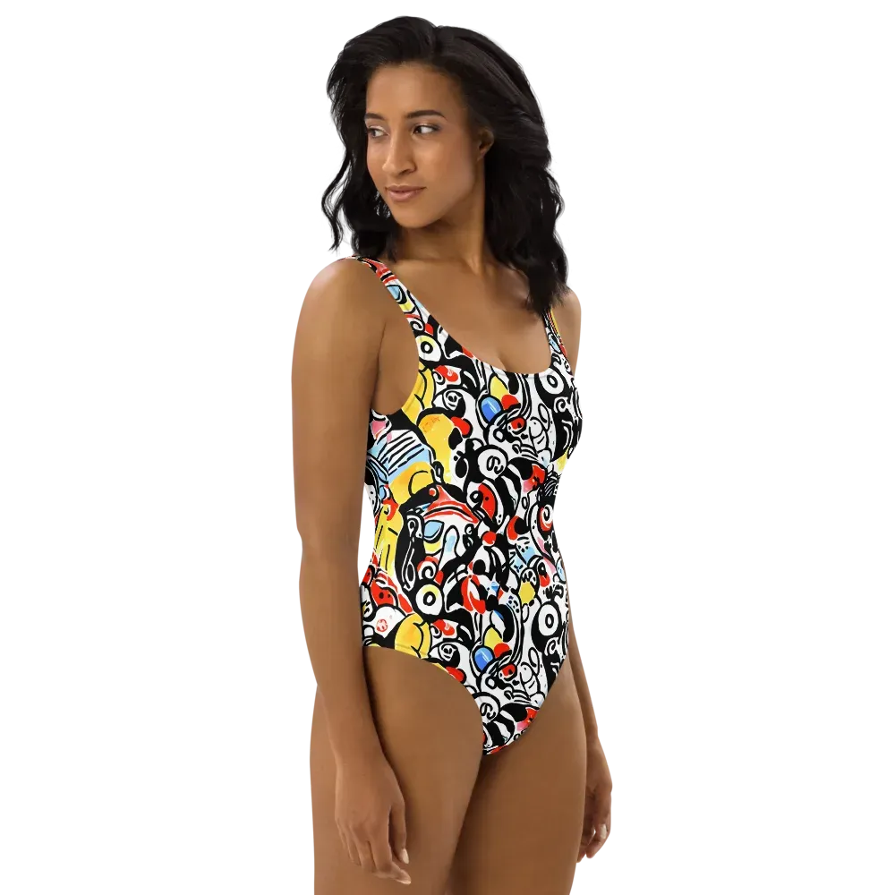 Electric Doodle on One-Piece Swimsuit — Right