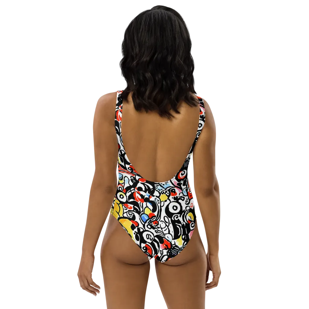 Electric Doodle on One-Piece Swimsuit — Back