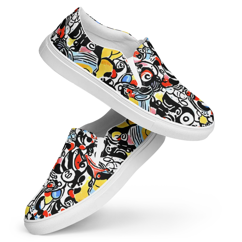 Electric Doodle on Women's Slip-On Canvas Shoes — Front