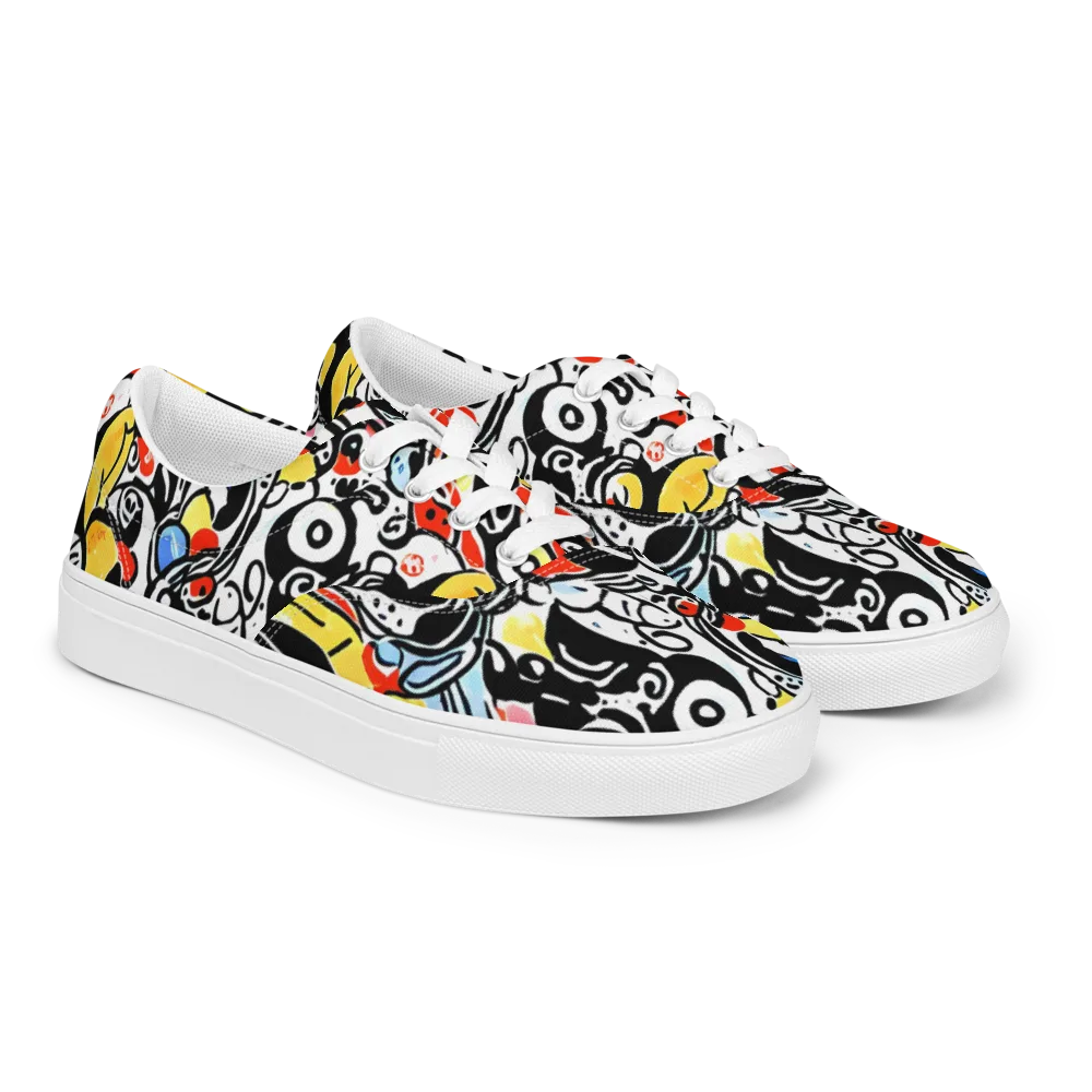 Electric Doodle on Men's Lace-Up Canvas Shoes — Right Front