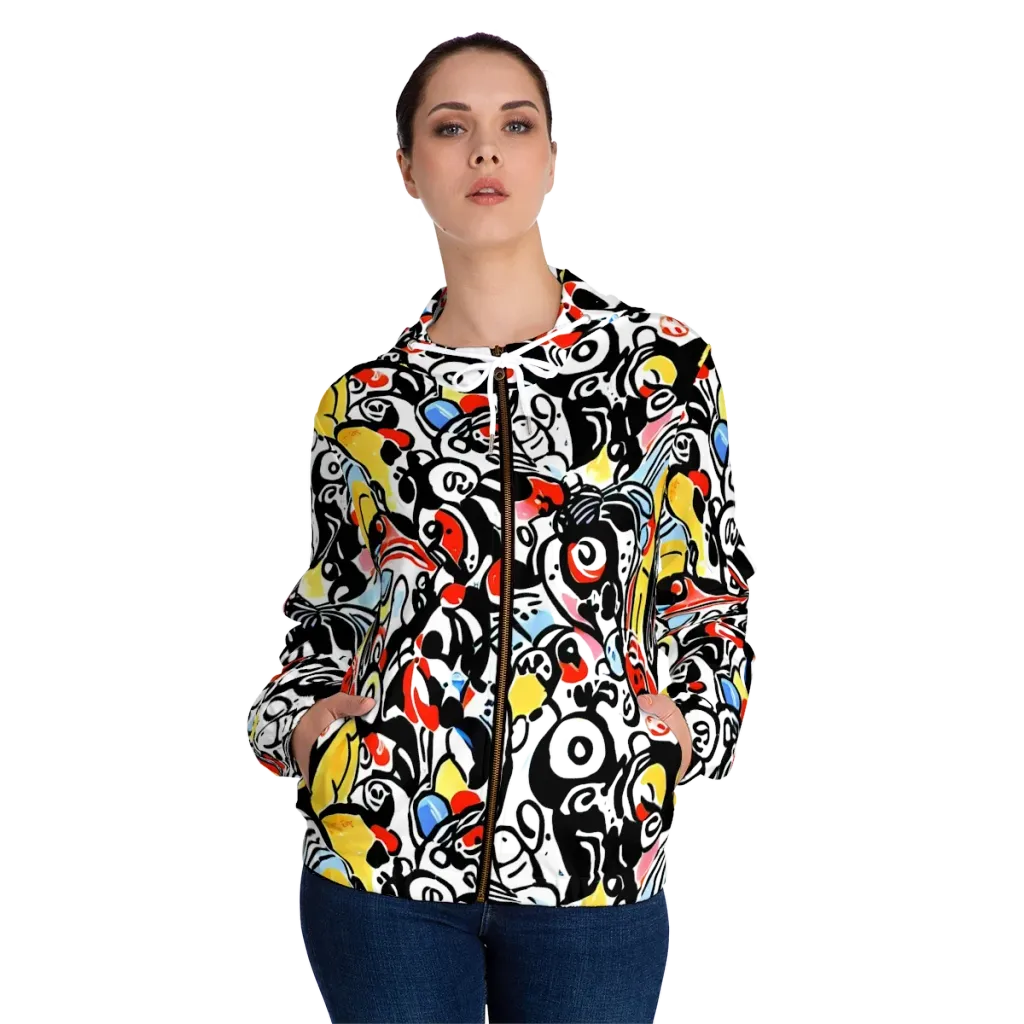 Electric Doodle on Women's Full-Zip Hoodie — Front On Person