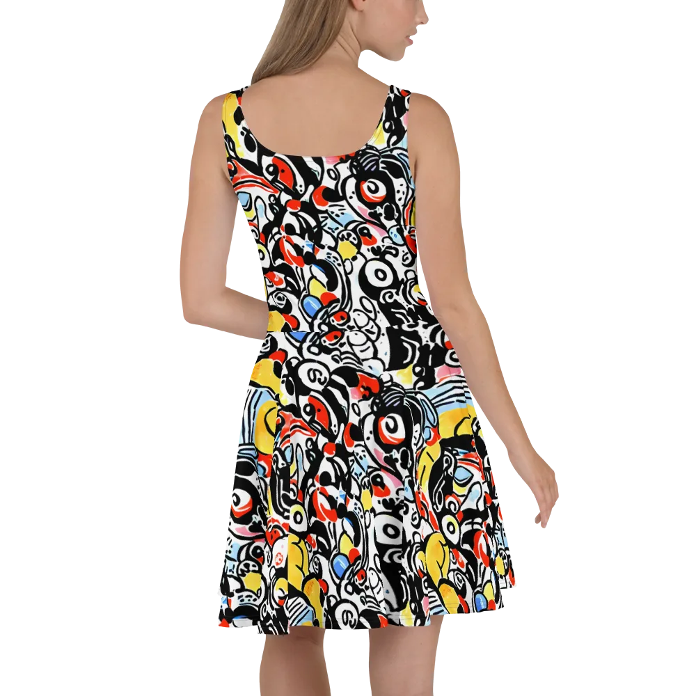 Electric Doodle on Skater Dress — Back