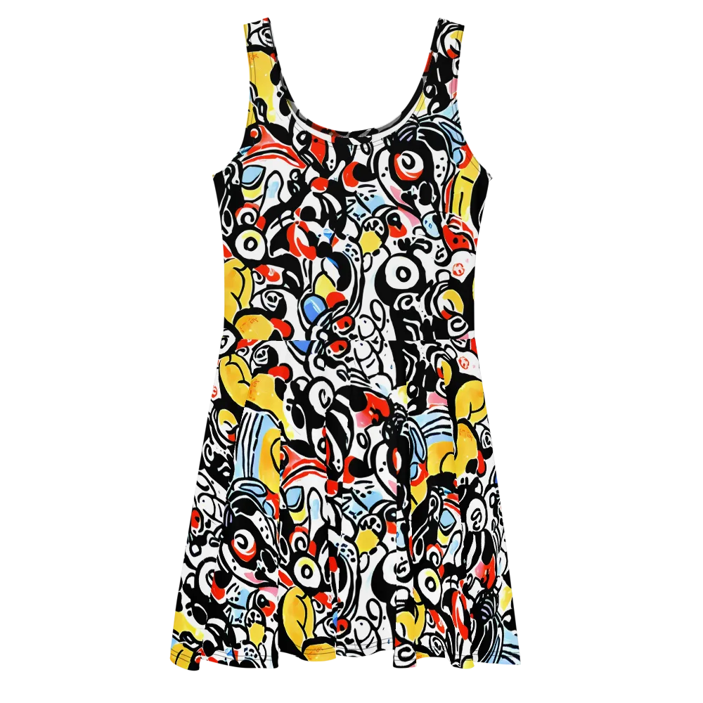 Electric Doodle on Skater Dress — Front