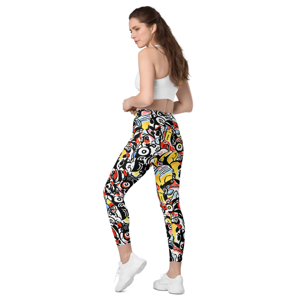 Electric Doodle on Leggings with Pockets — Left Back