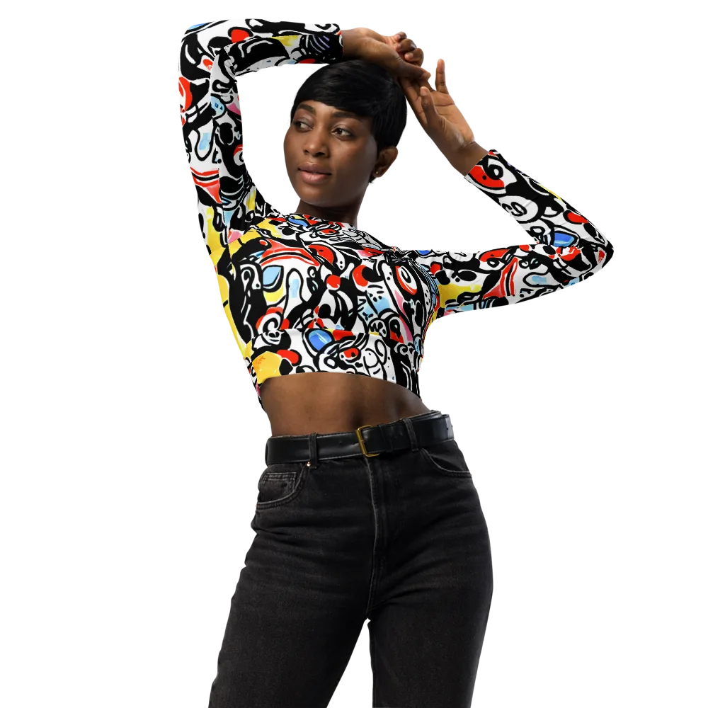 Electric Doodle on Long Sleeve Crop Top — Front