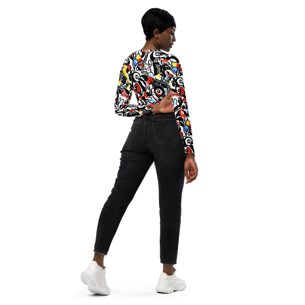 Electric Doodle on Long Sleeve Crop Top — Right Back