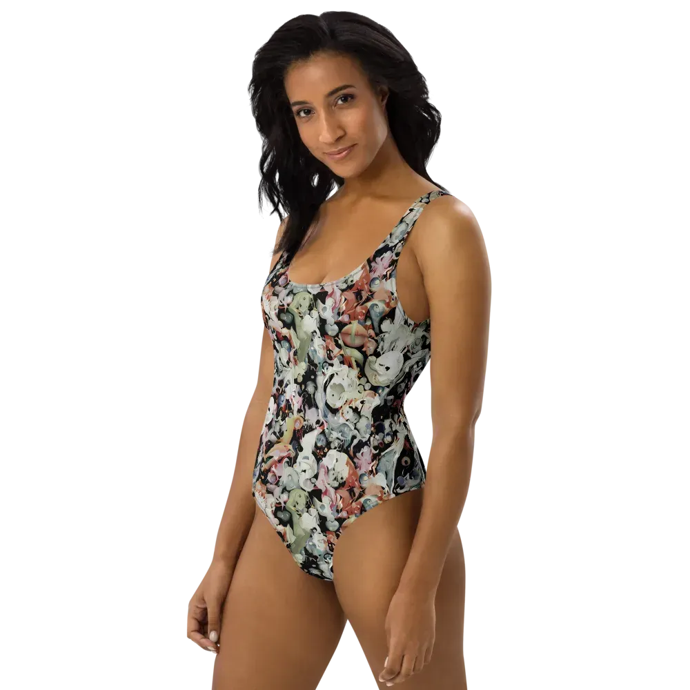 Surreal Menagerie on One-Piece Swimsuit — Left