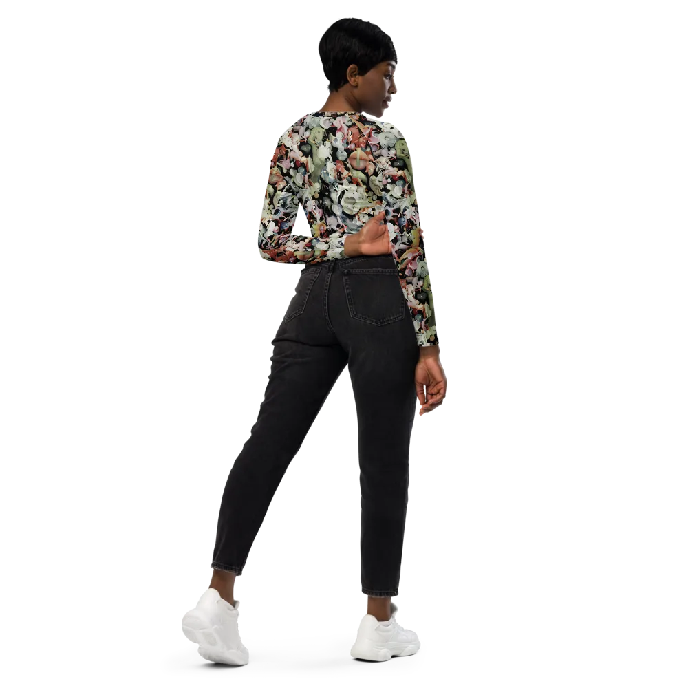 Surreal Menagerie on Long Sleeve Crop Top — Right Back
