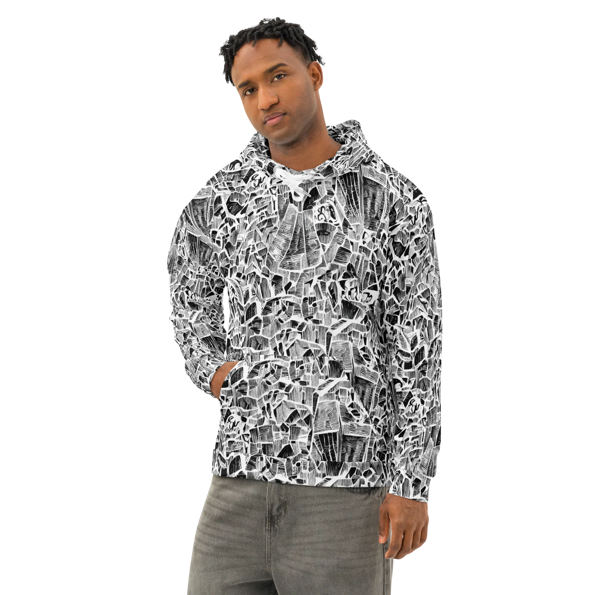Monochrome Canopy on Cotton Hoodie — Left Front