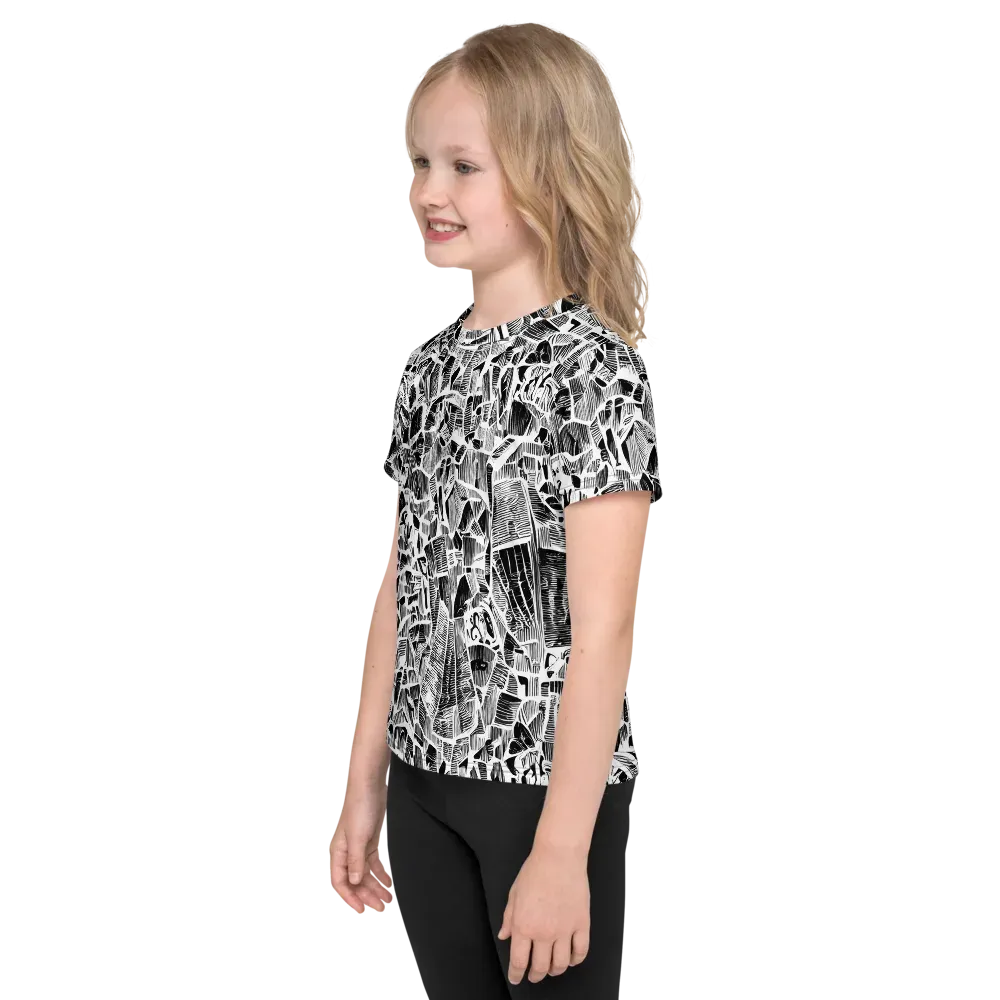 Monochrome Canopy on Kids Crew Neck T-Shirt — Left